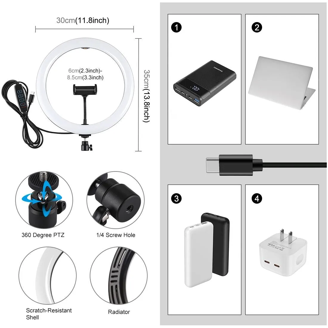 11.8 Dual Colour Led Ring Light with Phone Clamp - 3 Modes