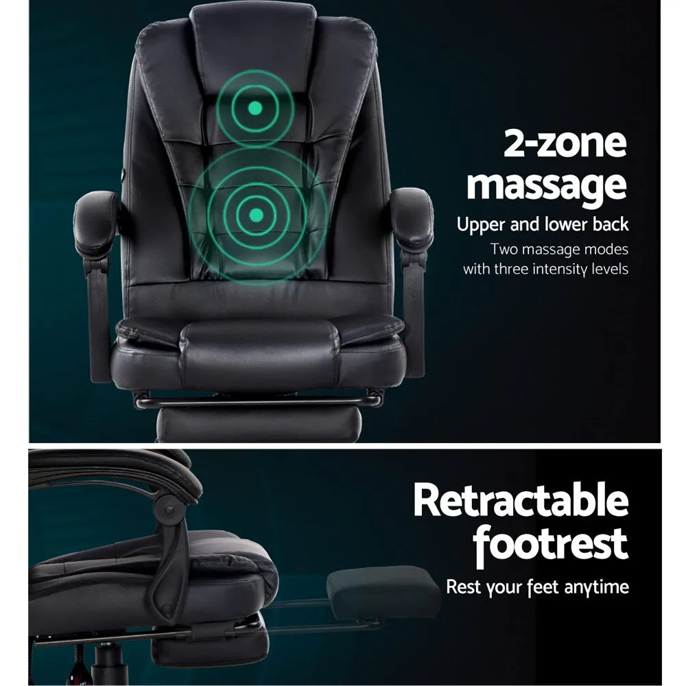 2 Point Massage Office Chair | PU Leather | Footrest | Black