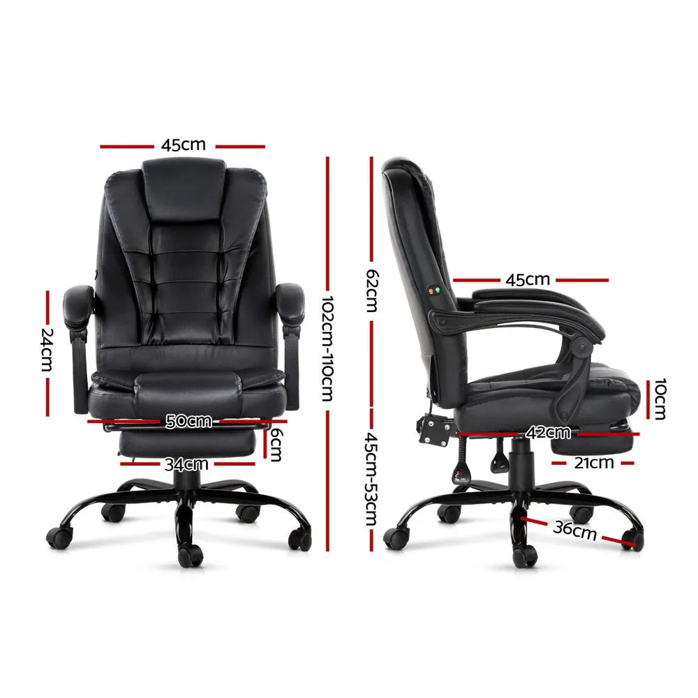 2 Point Massage Office Chair | PU Leather | Footrest | Black