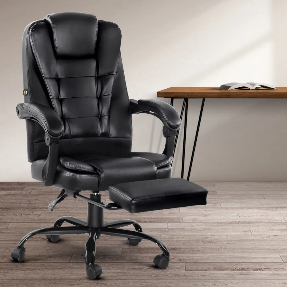 2 Point Massage Office Chair | PU Leather | Footrest | Black