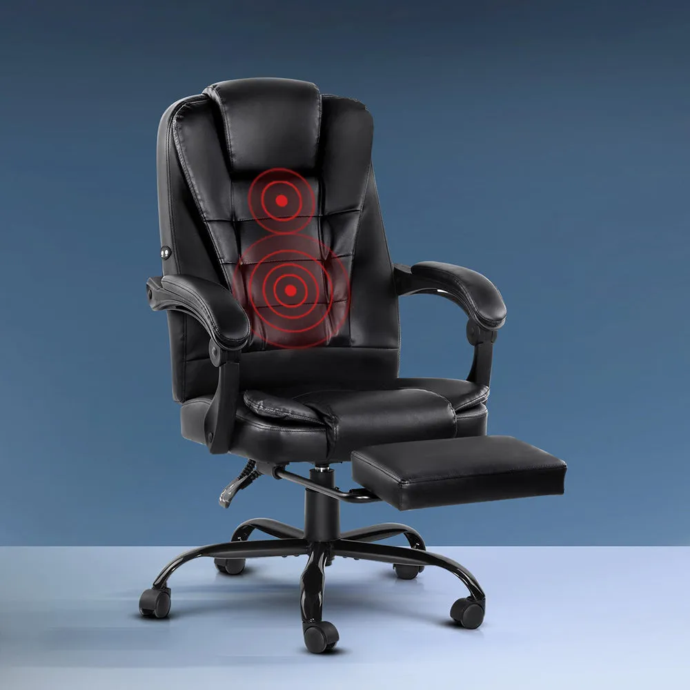 2 Point Massage Office Chair | PU Leather | Footrest | Black