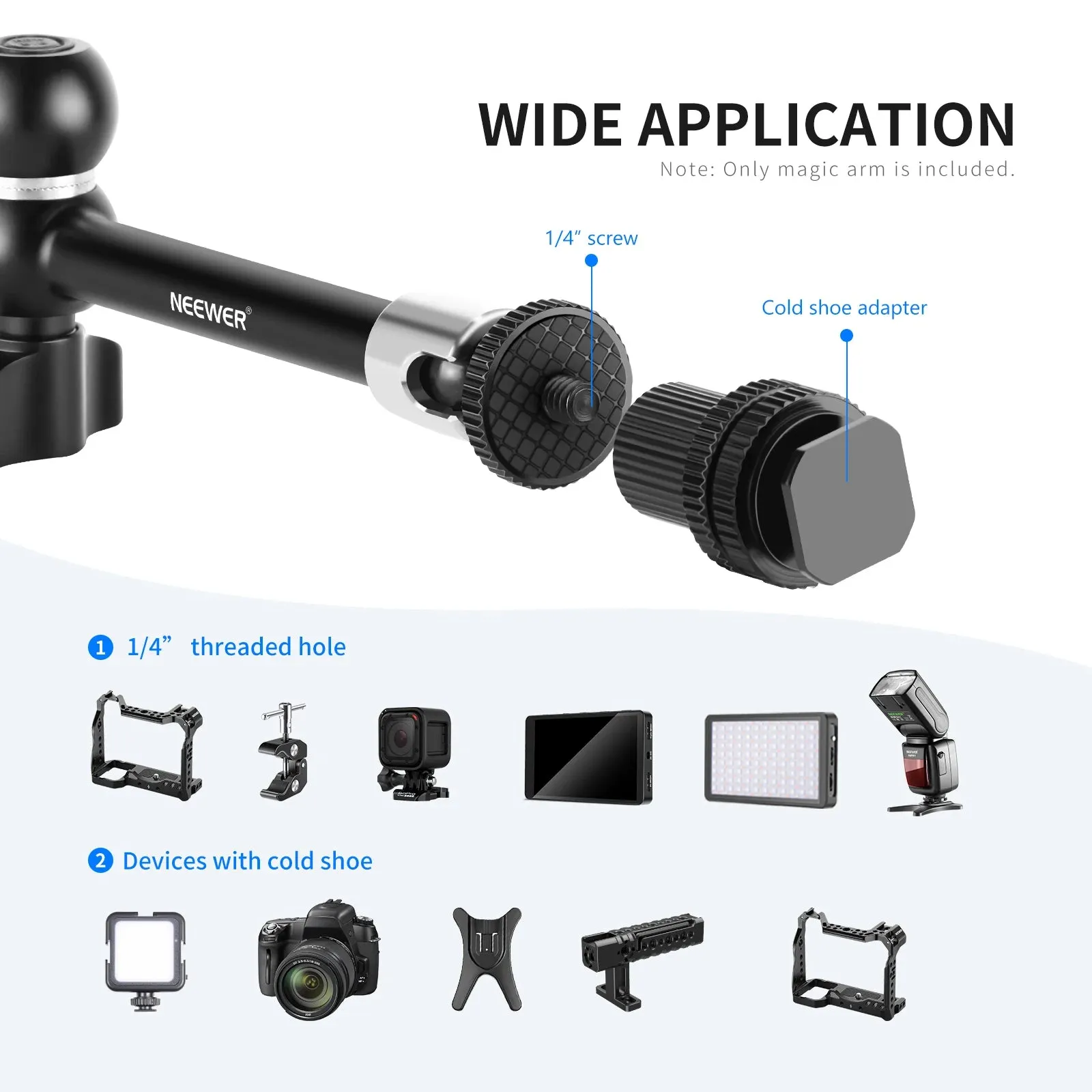 360 Articulating Arm & Clamp Kit Adjustable Super Clamp & 11 Magic Arm with Cold Shoe Mount & 1/4 Ball Head