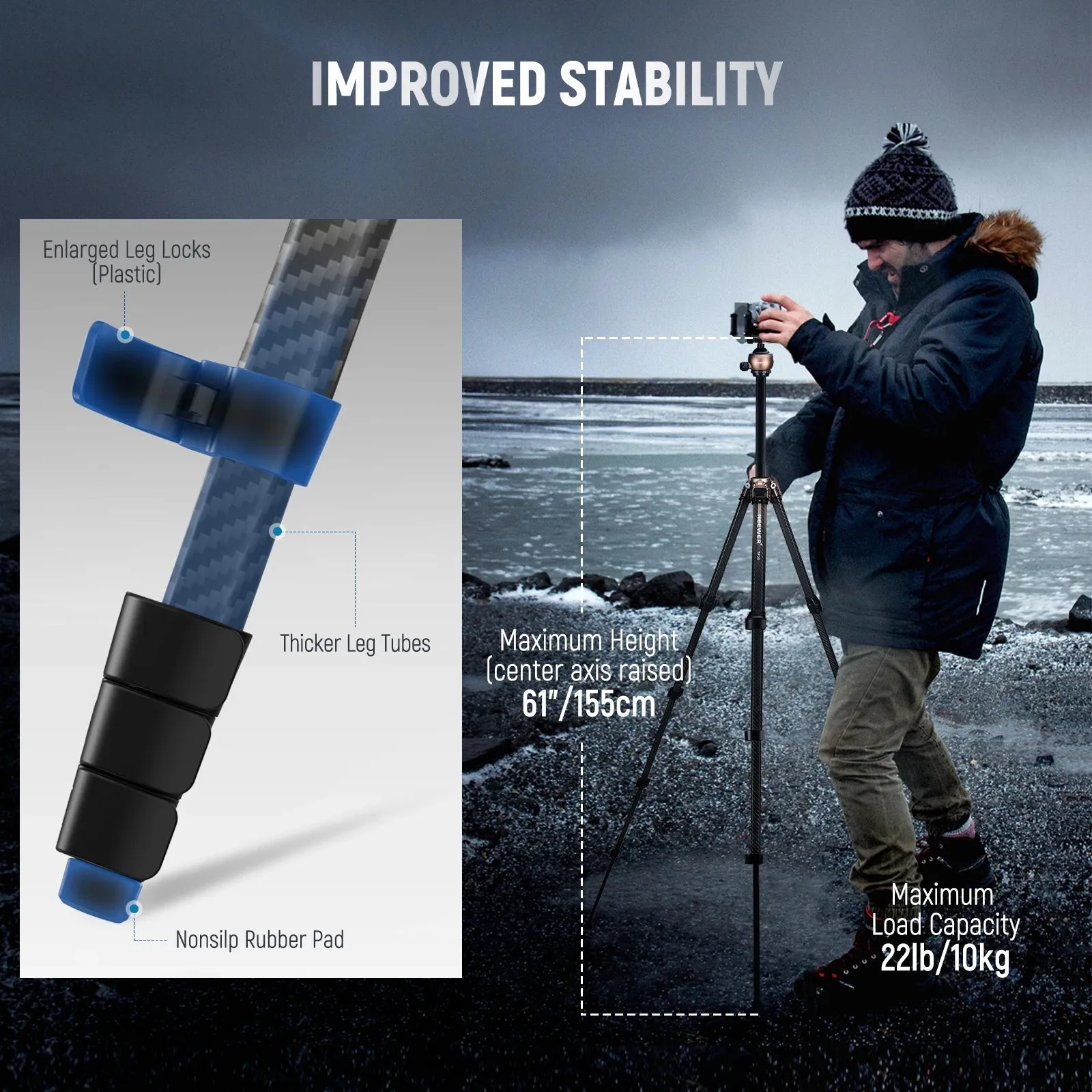 61 Carbon Fiber Travel Tripod with Low Profile Ball Head and Arca Qr Plate Lt35