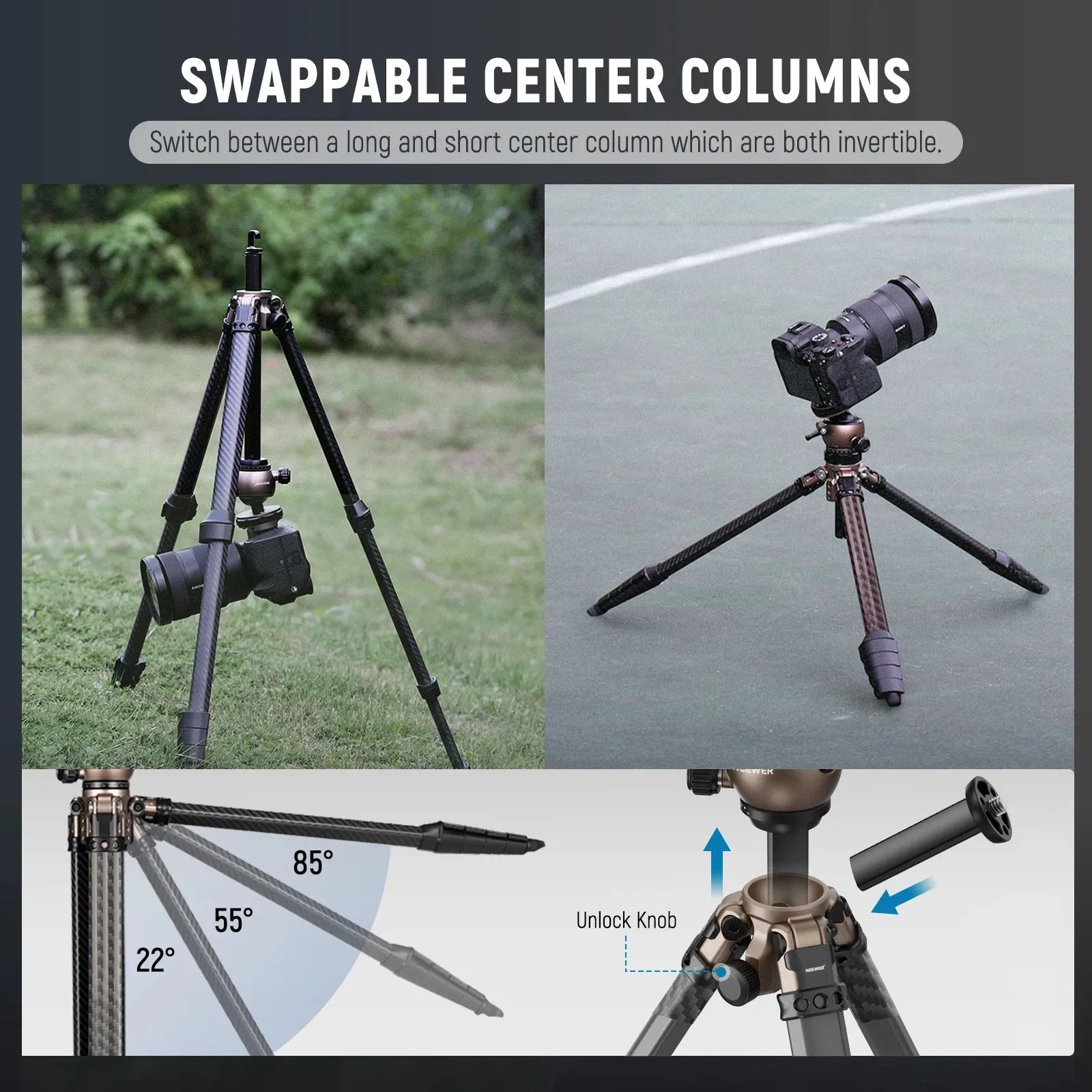 61 Carbon Fiber Travel Tripod with Low Profile Ball Head and Arca Qr Plate Lt35
