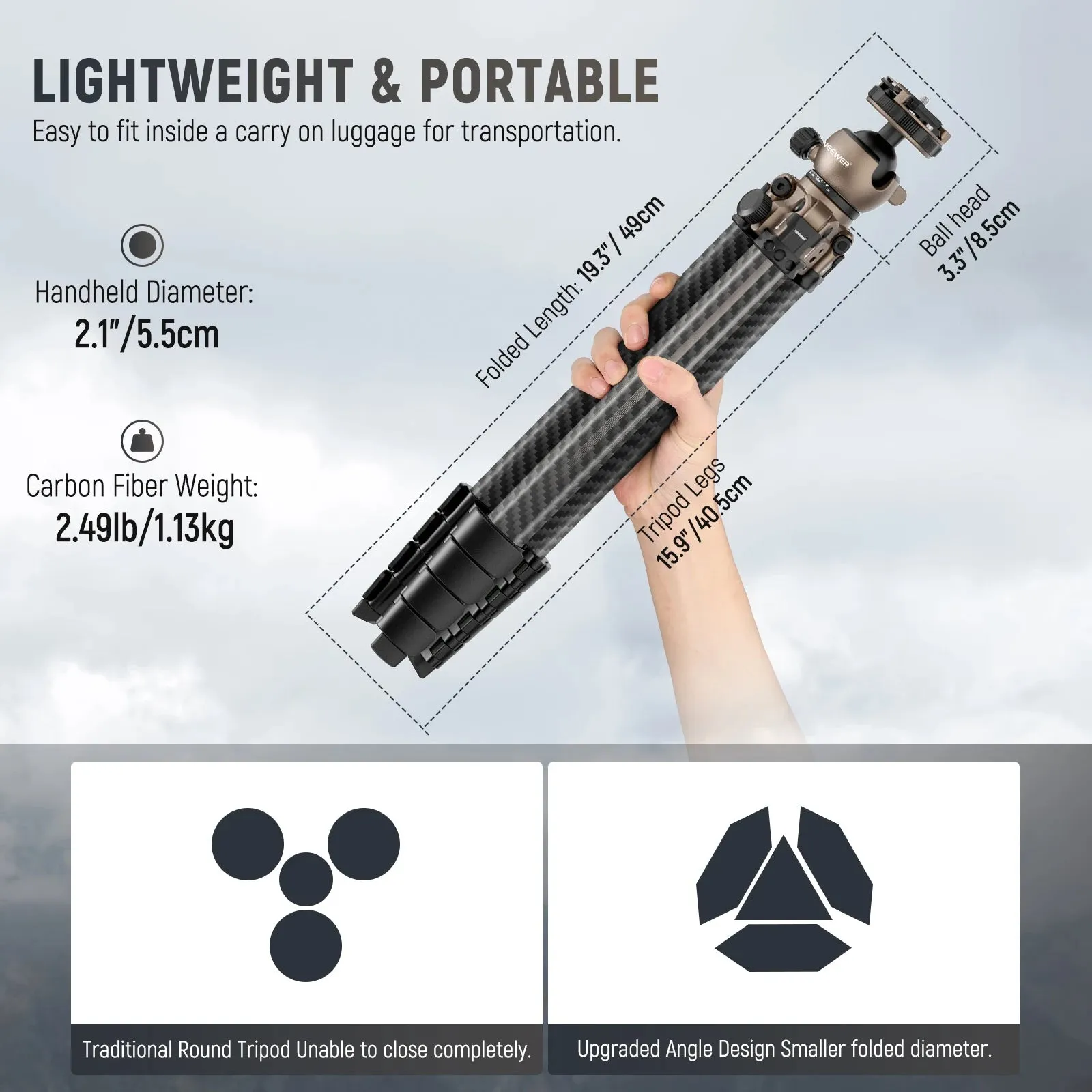61 Carbon Fiber Travel Tripod with Low Profile Ball Head and Arca Qr Plate Lt35