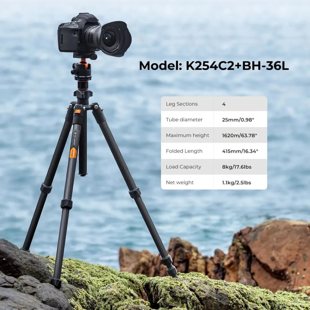 63.78 Inch Carbon Fiber Camera Tripod for Dslr Portable Travel Tripod with 360 Degree Panorama Ball Head Quick Relea