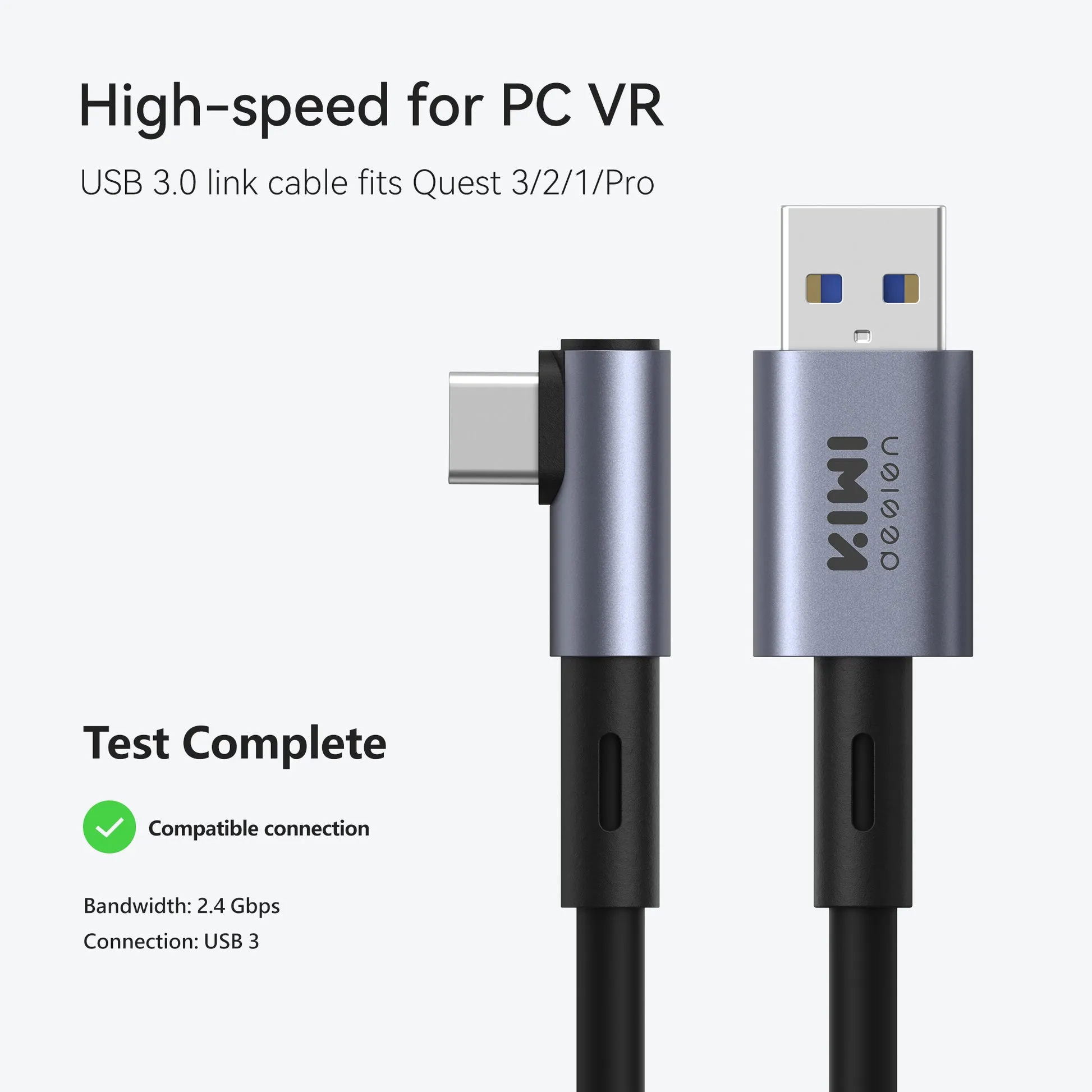 Kiwi Design Link Cable 16ft (5m) With Cable Clip For Meta Quest 3 / Meta Quest 2 / Meta Quest 1 / Meta Quest Pro / Pico 4 (Black) (QL105)
