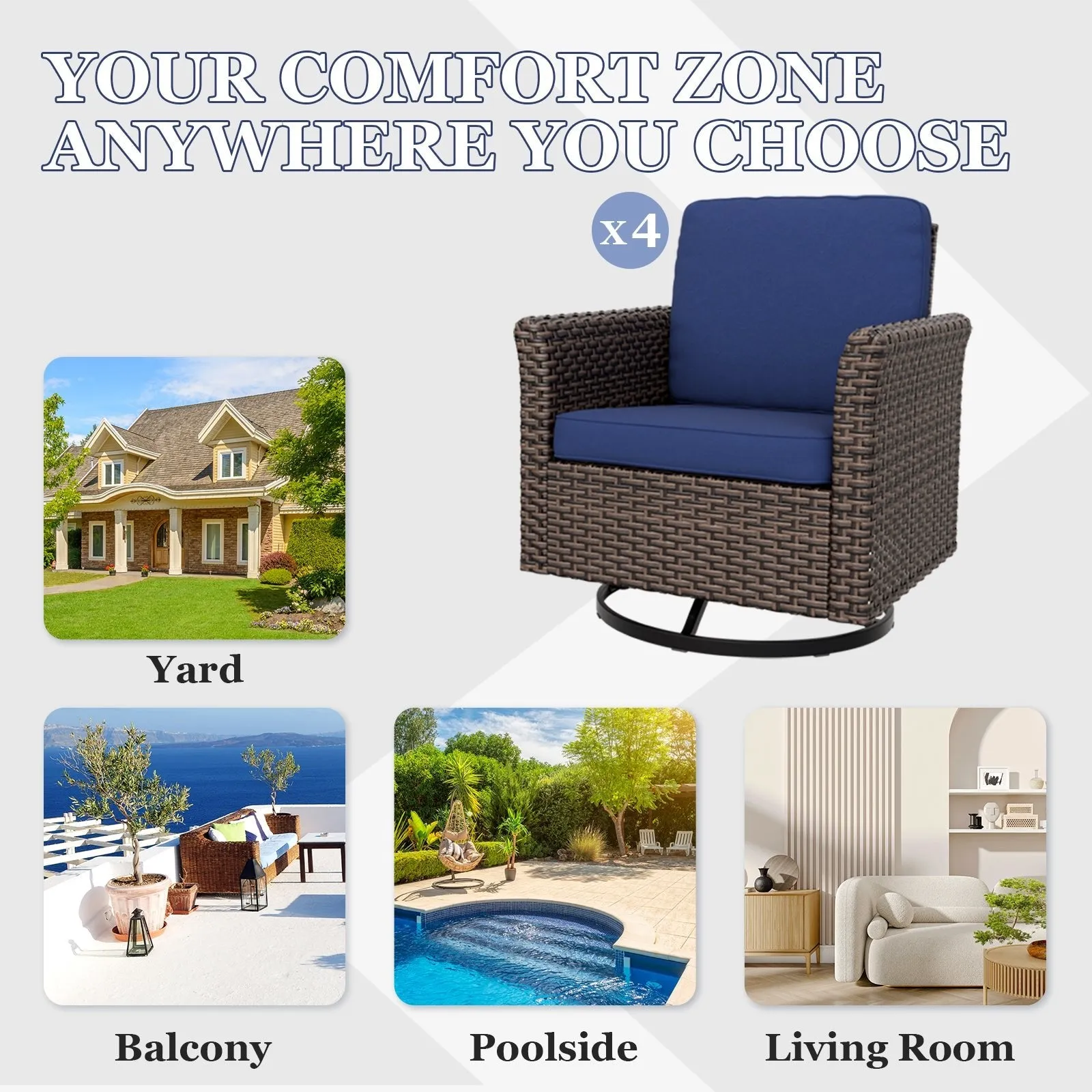 Ocean Vista Outdoor Wicker Patio Rattan Chairs, 4 Chairs