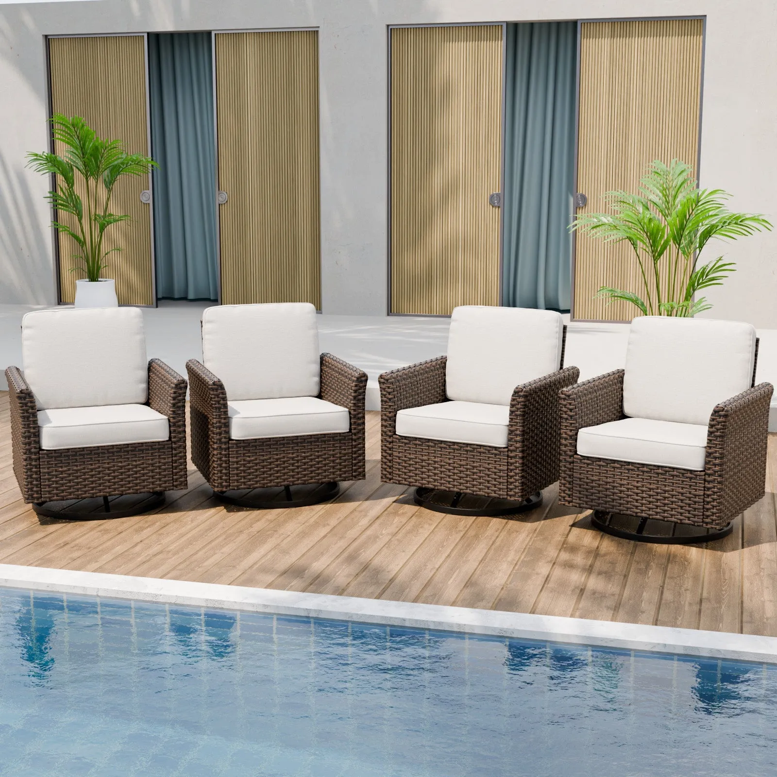 Ocean Vista Outdoor Wicker Patio Rattan Chairs, 4 Chairs