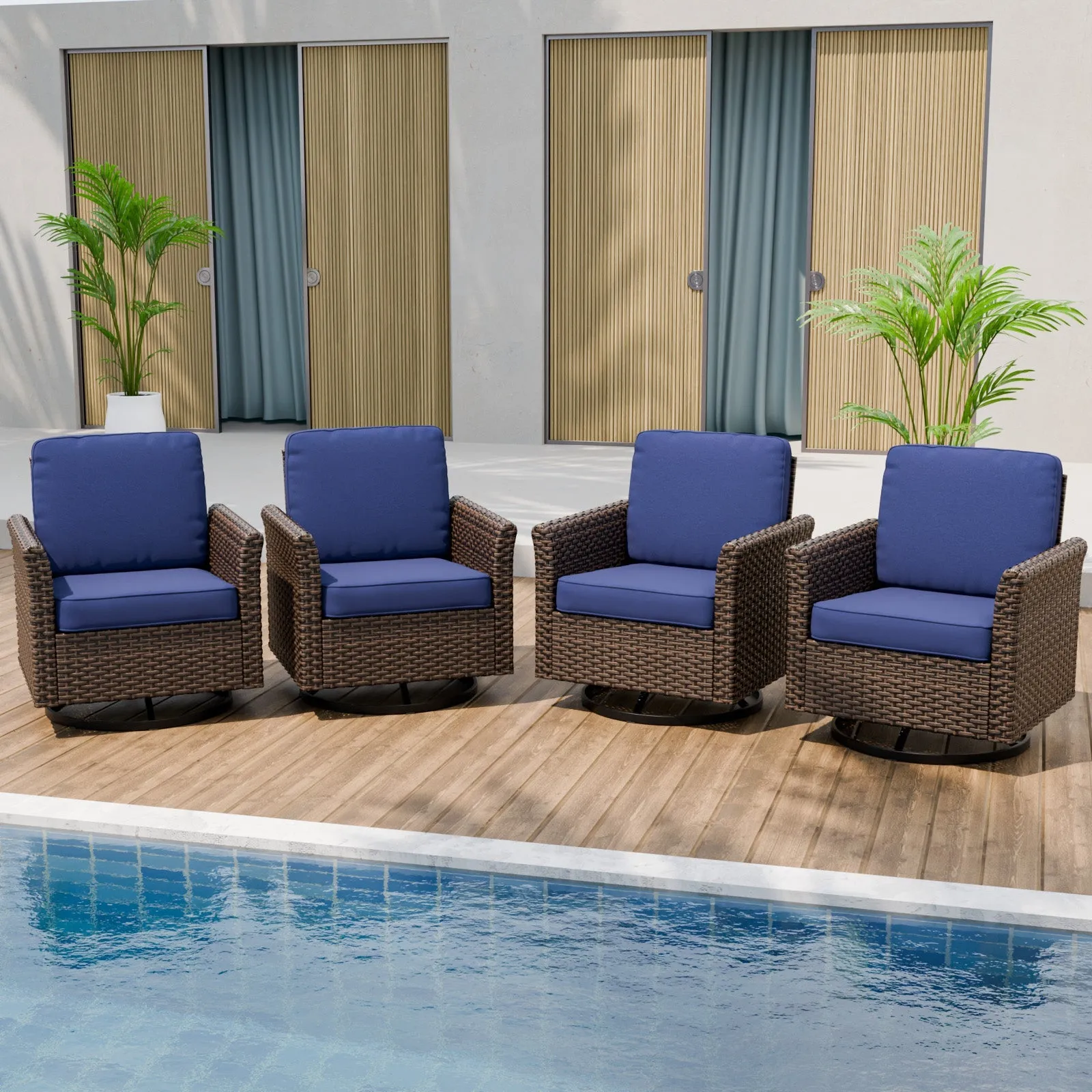 Ocean Vista Outdoor Wicker Patio Rattan Chairs, 4 Chairs