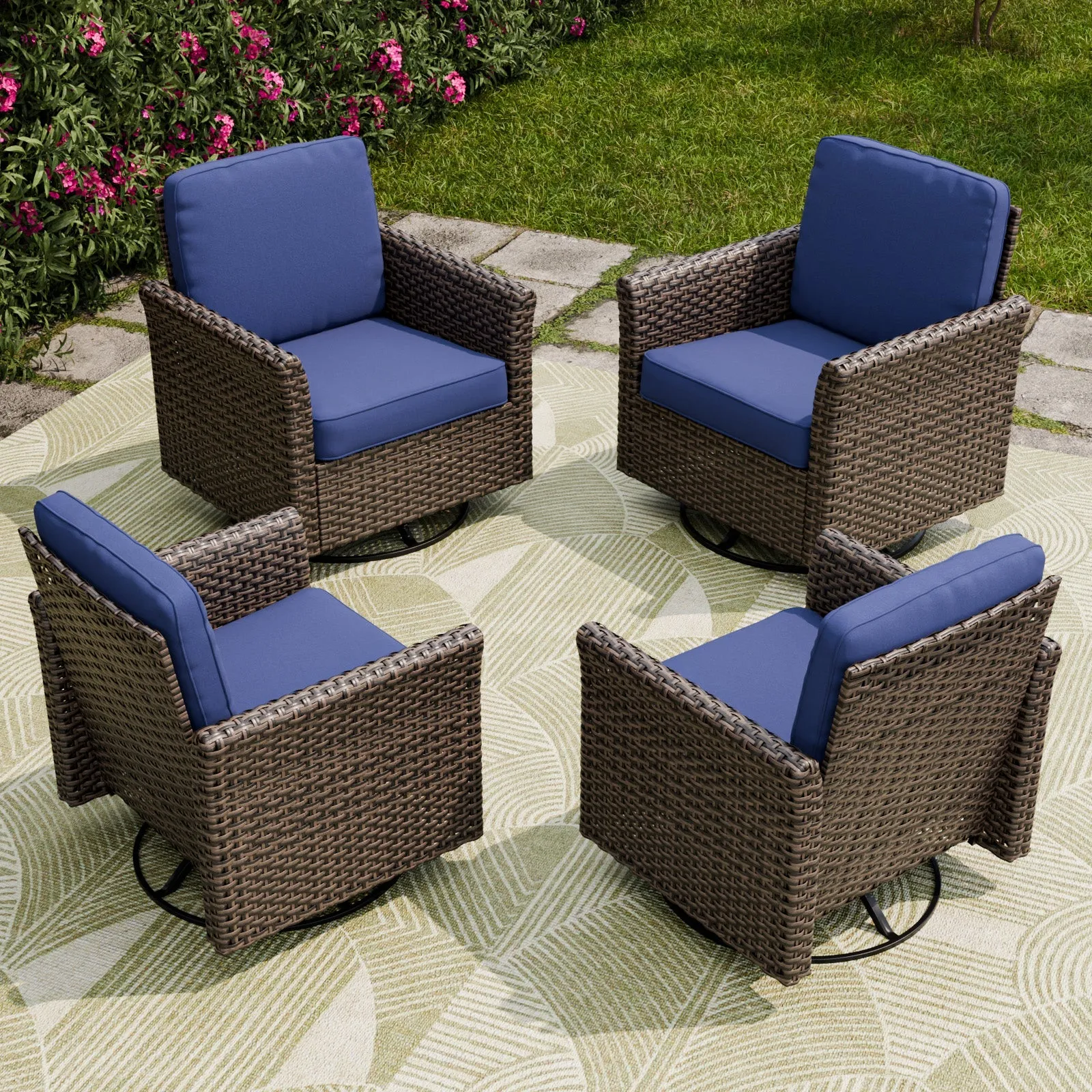 Ocean Vista Outdoor Wicker Patio Rattan Chairs, 4 Chairs