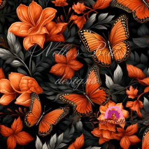 Orange and black butterfly seamless